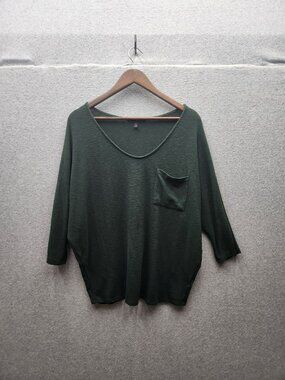 Laila Jayde Green 3/4 Sleeve Top With Front Pocket Womens XL Relaxed Fit